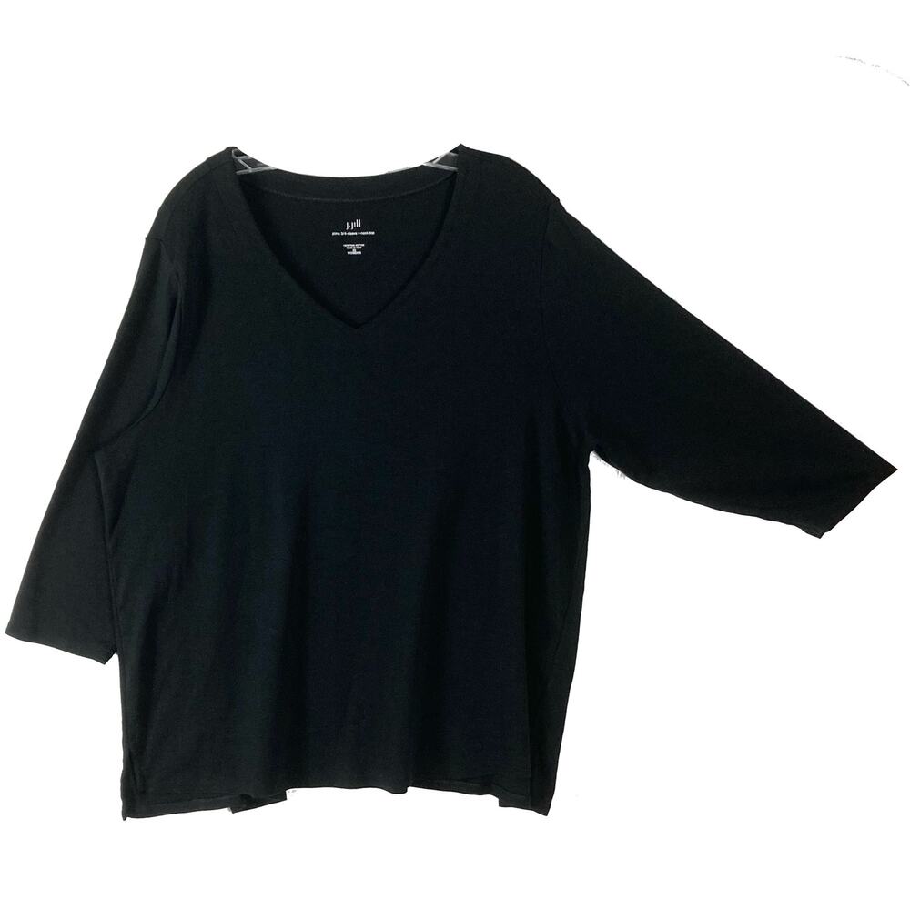 NWOT J. JILL Blouse Tee Size 2X Black Pima-Cotton V-Neck 3/4-Sleeve Soft
